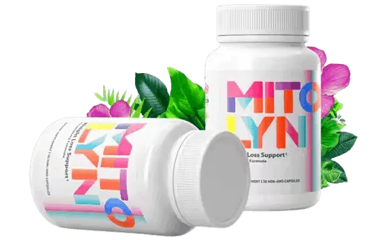 Mitolyn supplement bottle alongside fresh, natural ingredients like berries and herbs, symbolizing its natural composition and benefits